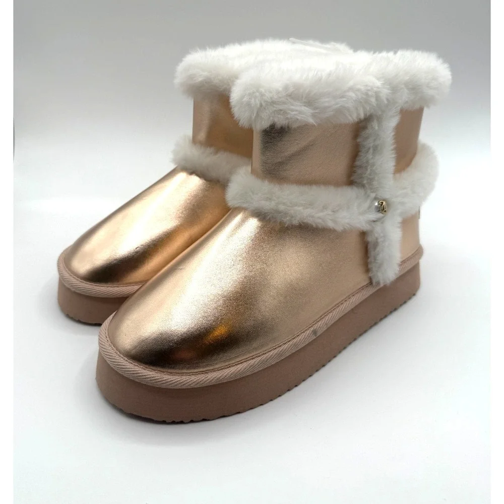 Juicy Couture Rose Gold Faux Fur Boot Womens Size 8 Ankle WInter Boot Y2K NEW